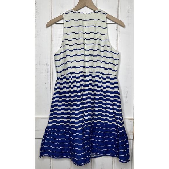 Ann Taylor Petite Linen Blend Coastal Nautical Blue White Fit Flare Dress 4P - Picture 2 of 12